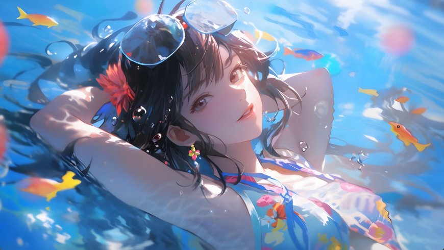 泳池 漂亮可爱女孩 动漫美女